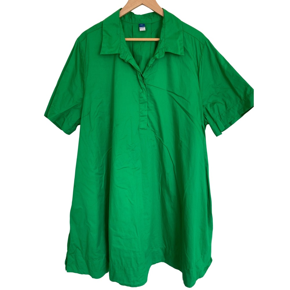 Old Navy Kelly Green Cotton Poplin Short Sleeve Shirt Dress with Pockets XXL